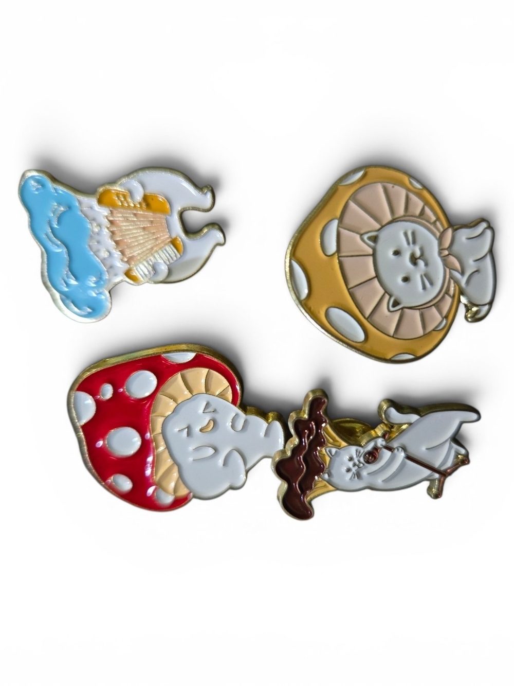 Cute Mushroom & Animal Enamel Pin Set - White, Red, Yellow, Blue